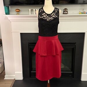 Fashion Magazine Black Lace & Red Peplum Dress – Size 2XL